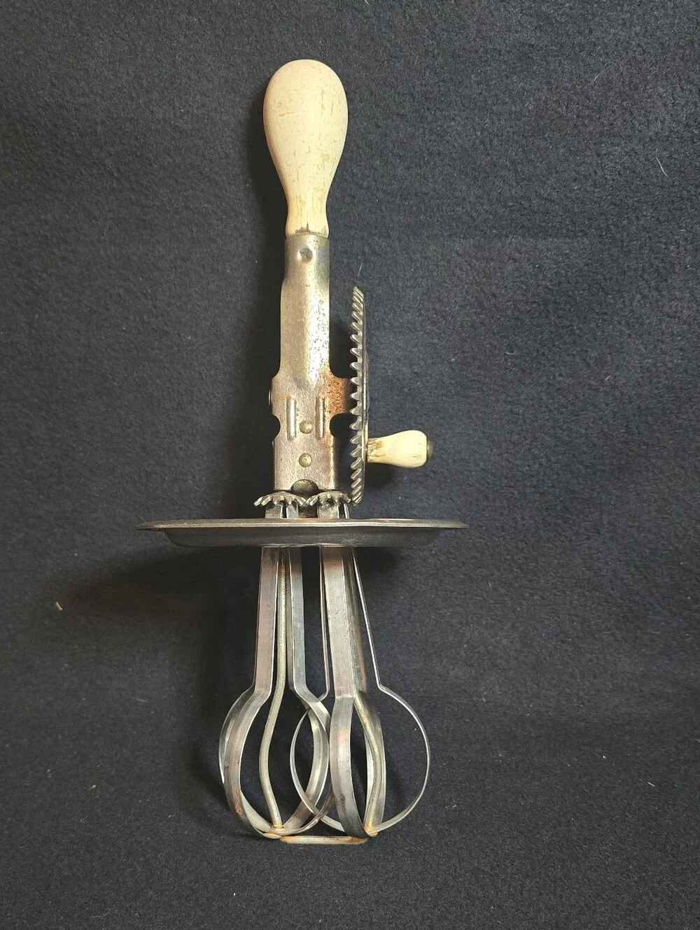 Vintage Hand Mixer with Cream Handles and Metal Beaters